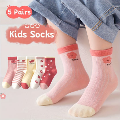 Girls Kids Love Heart Pattern Cute Socks, Breathable Comfy Crew Socks, Children's Trendy Socks