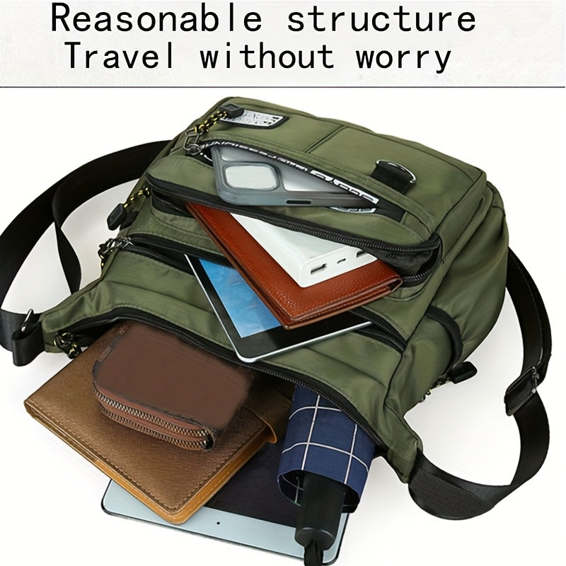Men'S Nylon Shoulder Bag - Casual Oxford Canvas Crossbody with Adjustable Strap, Multiple Pockets & Zipper Closure for Travel, School & Daily Use (Random Zipper Pull Design), Travel Bag|Casual Style Bag|Durable Fabric Bag