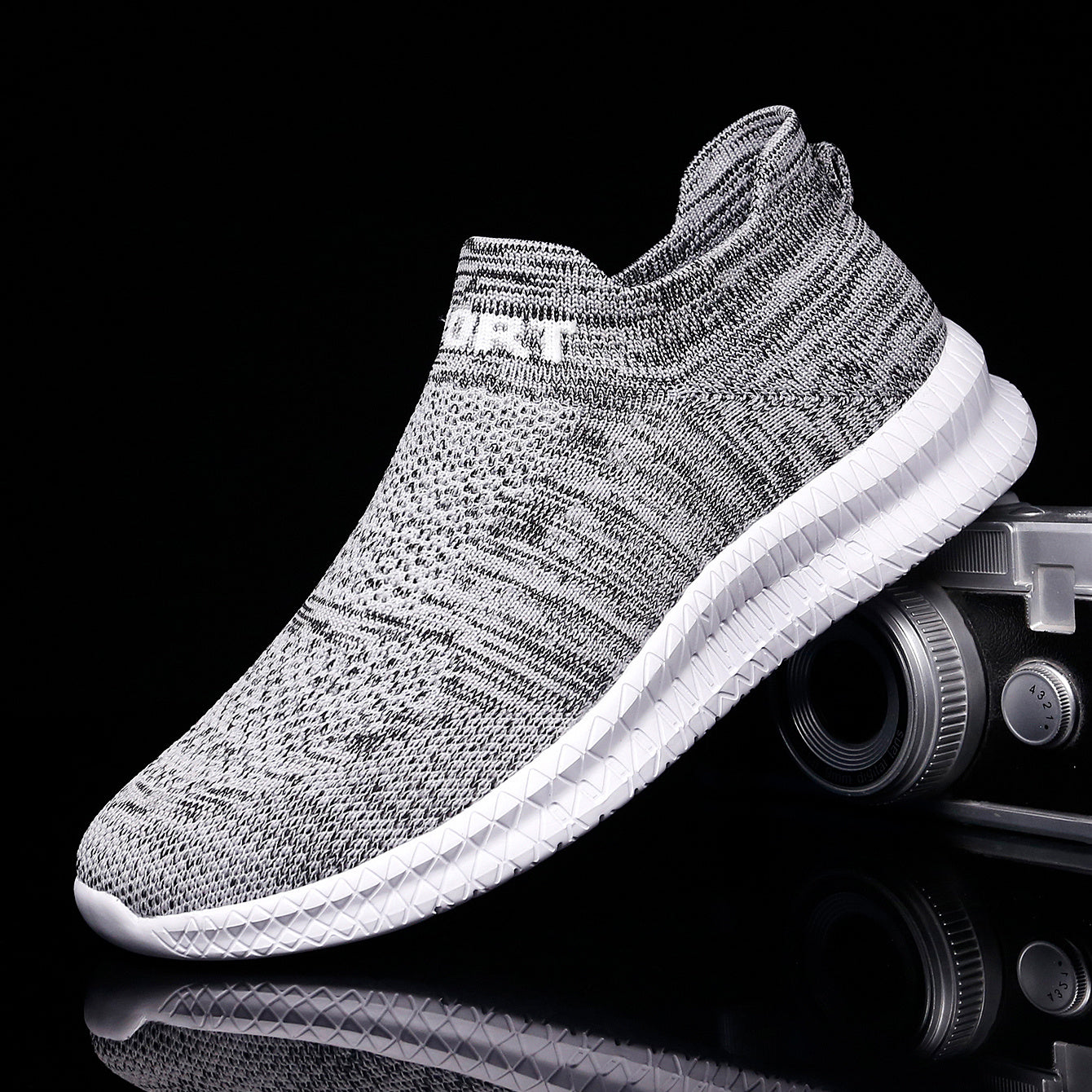 Men's Knit Breathable Slip On Comfy Sneakers, Lightweight Non Slip Running Shoes, Spring And Summer