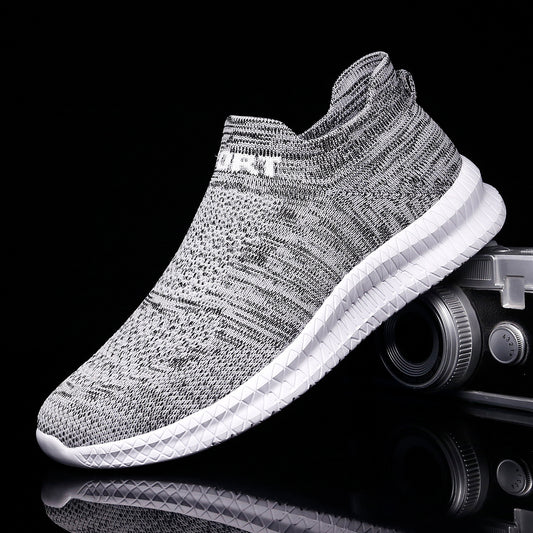Men's Knit Breathable Slip On Comfy Sneakers, Lightweight Non Slip Running Shoes, Spring And Summer
