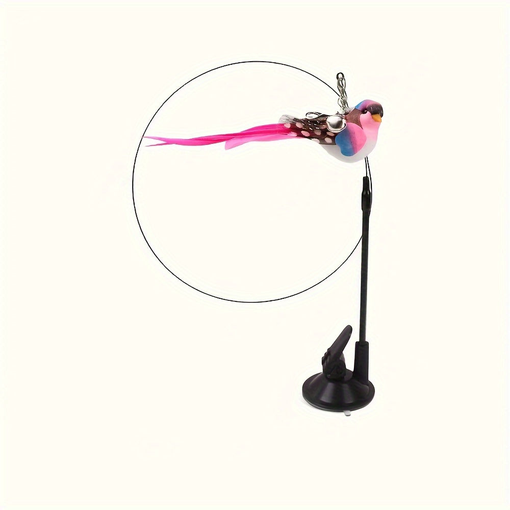 1pc Strong Suction Cup Cat Teaser Wand with Bell and Detachable Artificial Feather Bird Design, Suitable for Indoor Pet Cats Play