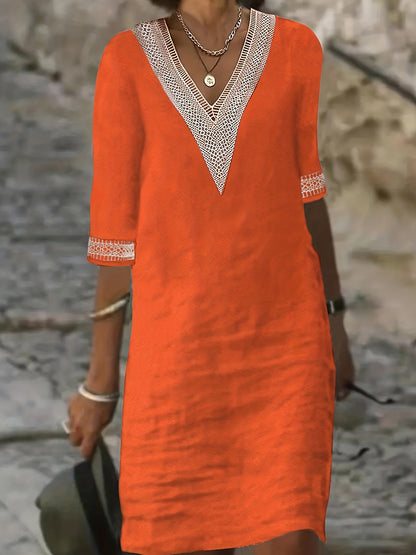 Women's Fashion V-Neck Lace Short Sleeve Dress