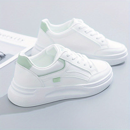 Women'S Platform Skate Shoes, Versatile Height Increasing Lace Up Low Top Shoes, Outdoor Walking White Shoes Plus Size