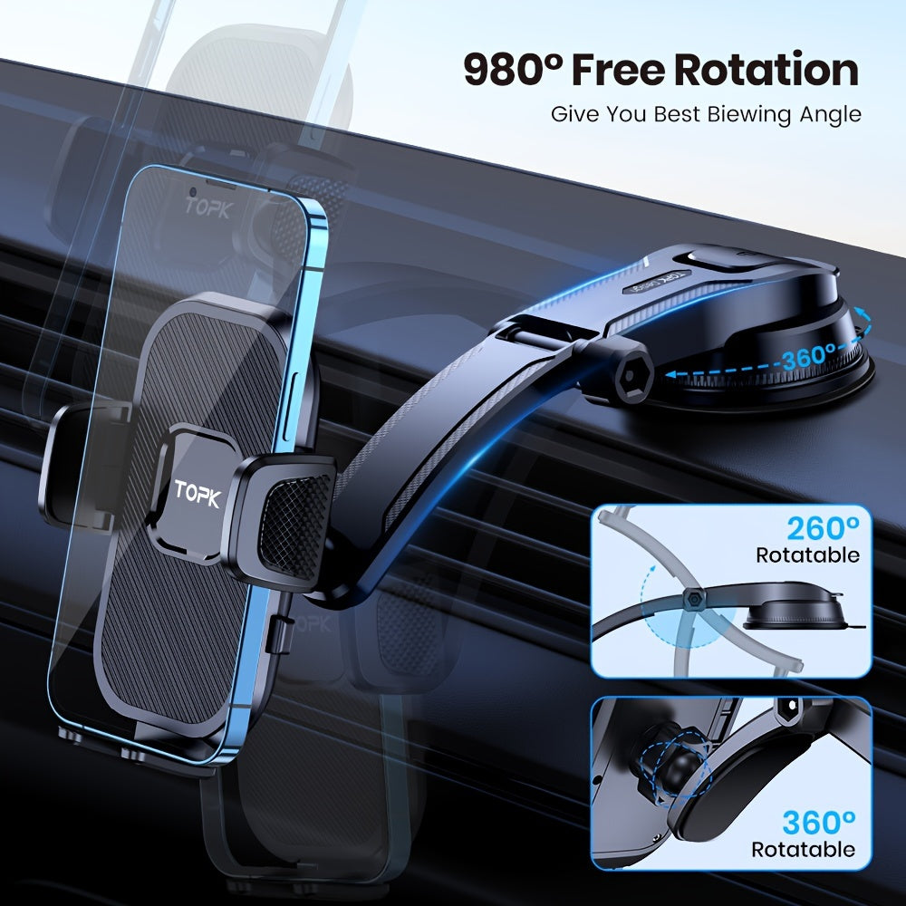 [TOPK D38-C Car Mount] TOPK D38-C Car Phone Holder Mount | Enhanced Adjustable Cell Phone Holder for Car Dashboard | Works with All Phones in Both Horizontal And Vertical Positions