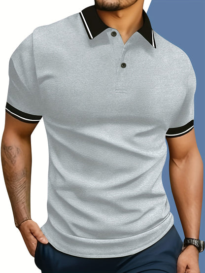 Summer Men's Shirt with Turn- Collar, Solid Color, Short Sleeve, Multi-Color, Casual Sportswear Top