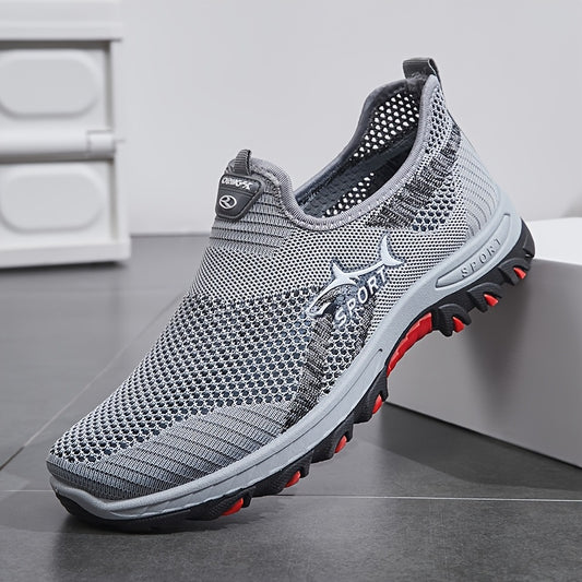 Men'S Lightweight Breathable Slip-On Sneakers - Non-Slip EVA Sole, All-Season Comfort, Grey/Red Accents, Low-Top Casual Shoes for Hiking & Daily Wear - Plus Size Available, Hiking Footwear, Sleek Shoe Design, Fabric Upper, Cushioned Support, Active Lifest