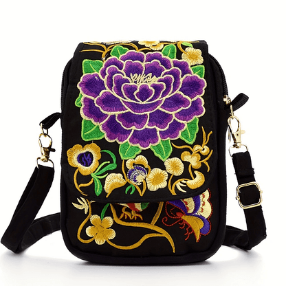 [Embroidered Crossbody Bag] Women's Embroidered Crossbody Bag - Mini Shoulder Bag - Portable Double-Layer Wallet - Phone Pouch