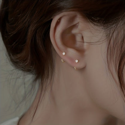 Easy And Stylish C-Shaped Copper Earrings Inlaid with Zirconia Stones, Perfect for Birthday Parties And Jewelry Additions
