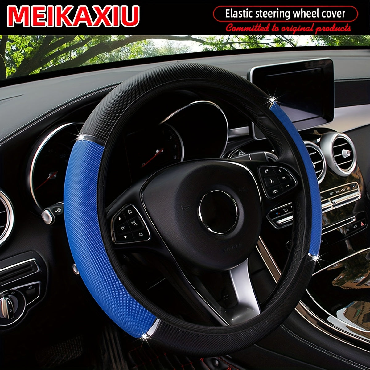 Steering Wheel Cover - Non-Slip Grip, Faux Leather Steering Wheel Wrap with Metallic Accent, Fit for Most Cars, Trucks, SUVs - All-Season Use, Easy Installation (No Inner Circle Needed) - Available in Black, Brown, Red, Blue, - Compatible with Most Vehicl