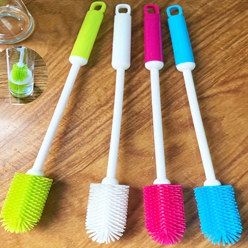 [Silicone Brush] 360-Degree Rotating Silicone Cup Brush | Multi-Purpose Cleaning Tool with Long Handle for Bottles, Cups, and Containers | Reusable Kitchen Tool with PC Handle, No Electricity Needed