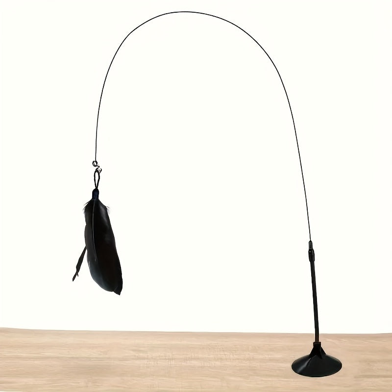 Playful Cat Accessory/Feathers, Artificial And Realistic Options/Sturdy Long Stick, Durable Wire/Suction Cup Base/Operates Without Batteries/Perfect for Small Dogs