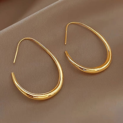 Fashionable European And American Geometric Plain Water Drop Ear Circles New Unique Niche High-End Lightweight Oval