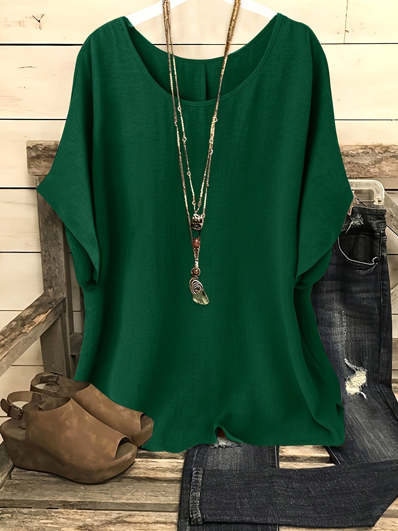 Casual Women'S Summer Top | Crew Neck, Short Sleeves, Loose Fit, Solid Color, Machine Washable, Ideal for Beach And Vacation Outings