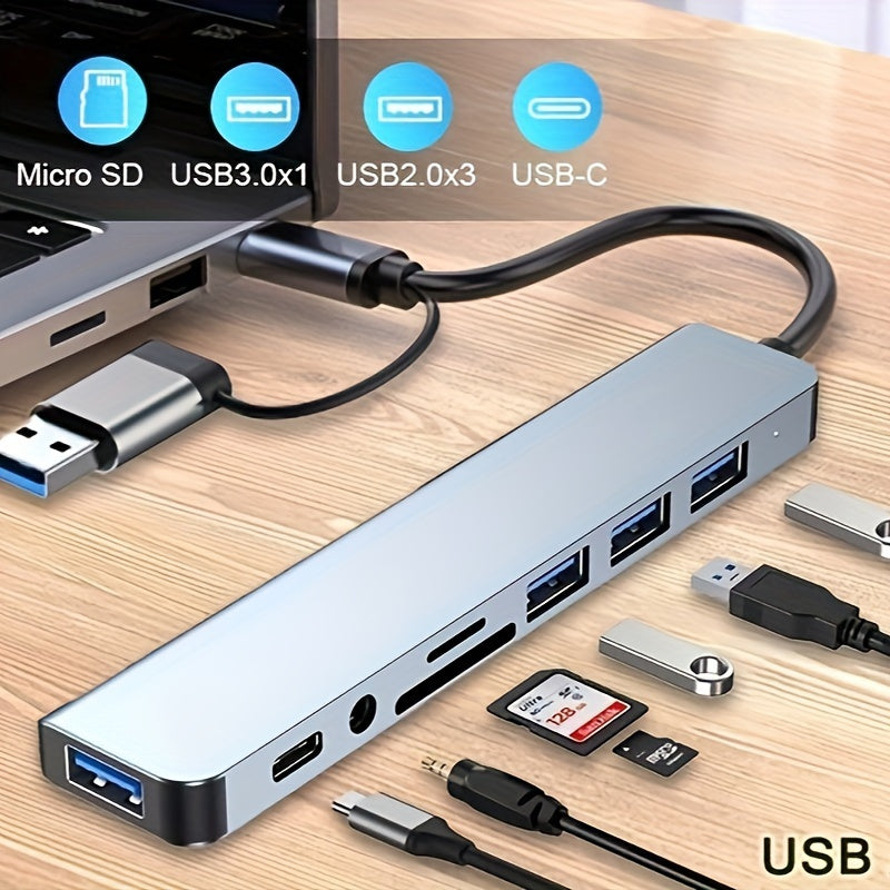 1 8-In-1 USB C Hub with Audio Jack | Compatible with Tablets, USB Powered, 5V Operating Voltage