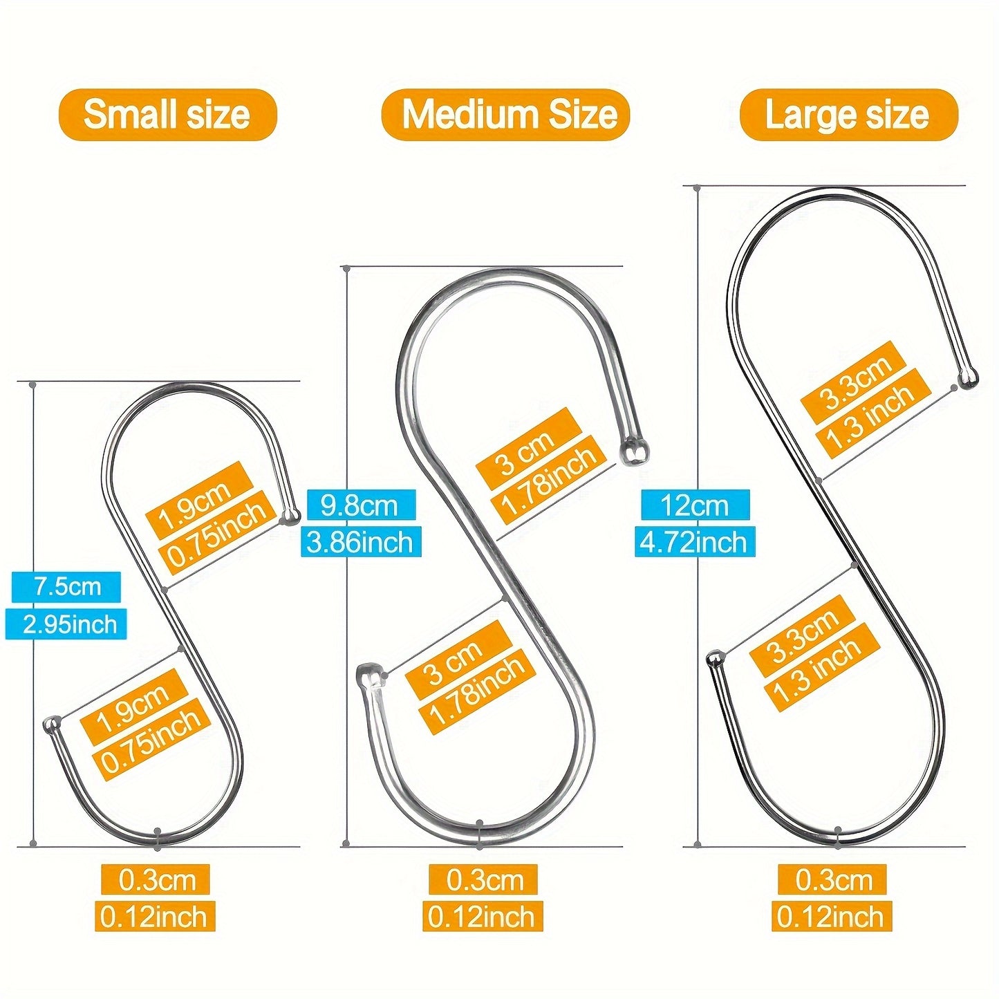10pcs Extra Large S-shaped Hook, Heavy Stainless Steel Hook - Kitchen Hook Household S-shaped Metal Steel Pipe S-hook Has Many Uses, Which Is Very Suitable for Clothing, Kitchen Utensils, Tableware, Plants, Towels, Garden Tool