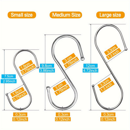 10pcs Extra Large S-shaped Hook, Heavy Stainless Steel Hook - Kitchen Hook Household S-shaped Metal Steel Pipe S-hook Has Many Uses, Which Is Very Suitable for Clothing, Kitchen Utensils, Tableware, Plants, Towels, Garden Tool