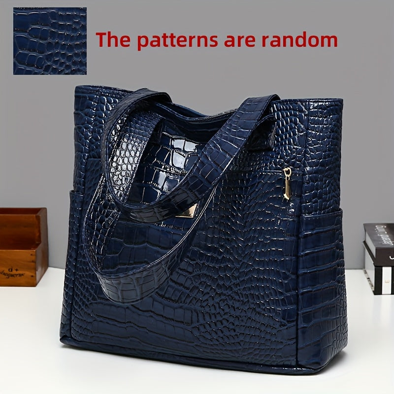 [Versatile Fashion Handbag] Stylish Crocodile Pattern Handbag | Large Capacity, Multi-Pocket, PU Material, Zipper Closure, Available in Multiple Colors (Red, White, Blue, Black, Brown, Pink, Orange, Green, Purple)