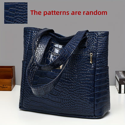 [Versatile Fashion Handbag] Stylish Crocodile Pattern Handbag | Large Capacity, Multi-Pocket, PU Material, Zipper Closure, Available in Multiple Colors (Red, White, Blue, Black, Brown, Pink, Orange, Green, Purple)
