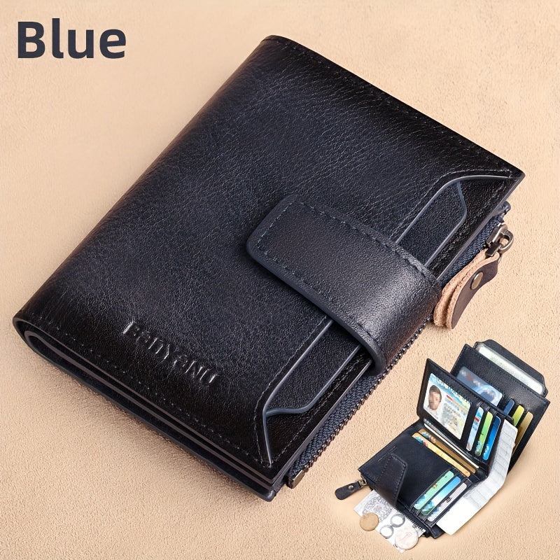 New Men'S Wallet, Vertical Short Leather Wallet, Multifunctional Top Layer Cowhide, Minimalist Driver'S License Card Holder, Slim Trendy Brand