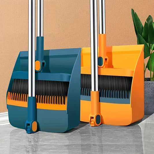 1set, Household Broom And Dustpan Set, Long Handle Floor Cleaning Broom Dustpan Set, Rotatable Broom And Dustpan With Comb Tooth, To Remove Dust And Garbage, For Home, Kitchen, Room, Office, Cleaning Supplies, Cleaning Tool, Back To School Supplies