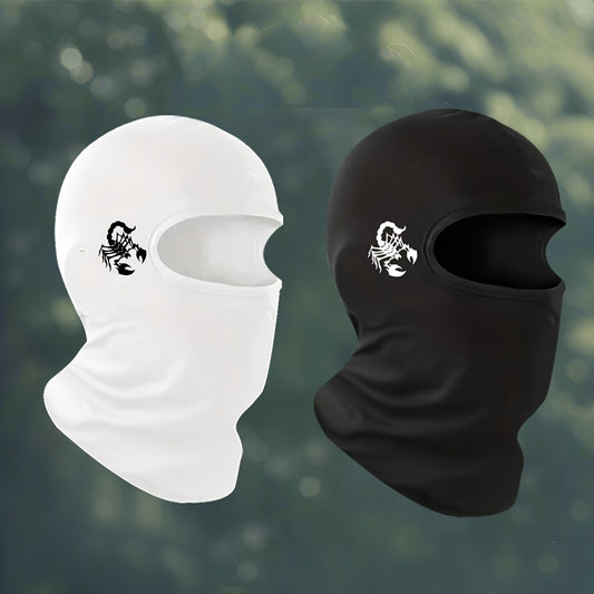 Men'S Breathable Head Cover | Fashionable Black and White Printed Cycling Mask, Windproof Full-Cover Headscarf for Summer Outdoor Activities, Adjustable Headband, Knit Fabric