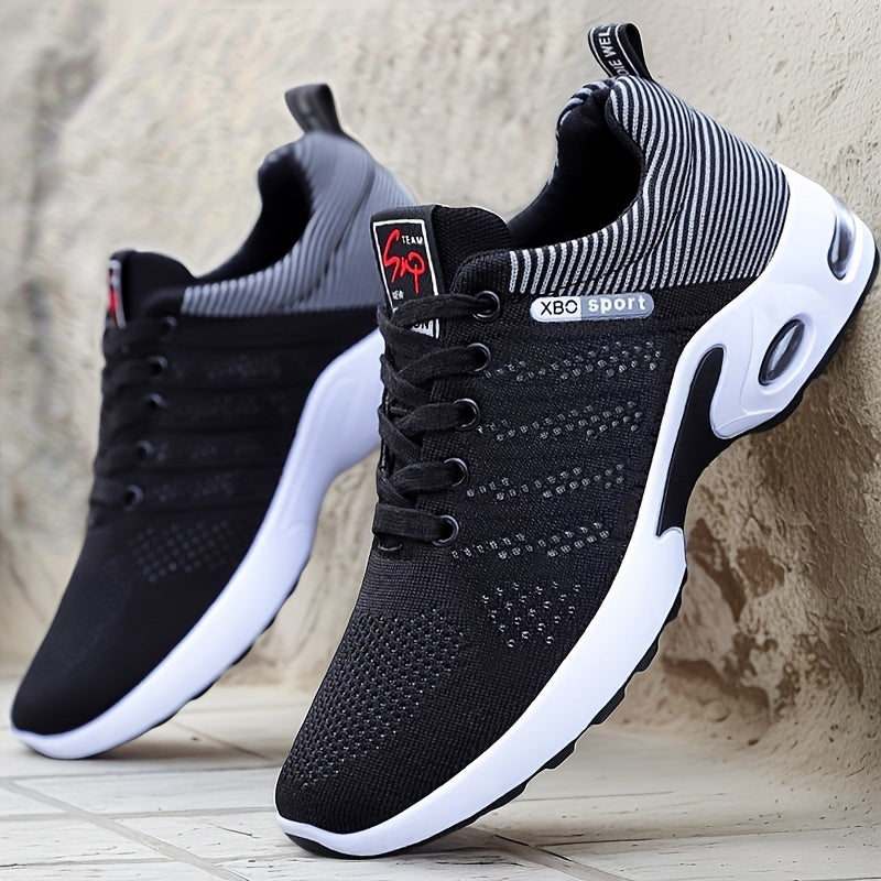Breathable And Comfortable Men'S Sports Shoes, Featuring Stylish Woven Knit, Shock Absorption, Slip Resistance, Mid-Top Lacing, Suitable for All Four Seasons, Outdoor Sports, And Jogging