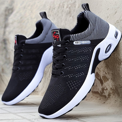 Breathable And Comfortable Men'S Sports Shoes, Featuring Stylish Woven Knit, Shock Absorption, Slip Resistance, Mid-Top Lacing, Suitable for All Four Seasons, Outdoor Sports, And Jogging