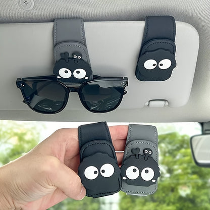 1pc Magnetic Car Sun Visor Glasses Clip - Cute Coal Elf Design, Strong Magnetic Holder for Fashion Glasses, Car Interior Accessories (Black), Car Accessory | Whimsical Design | Secure Magnetic Hold, Fashion Glass Holder for Car