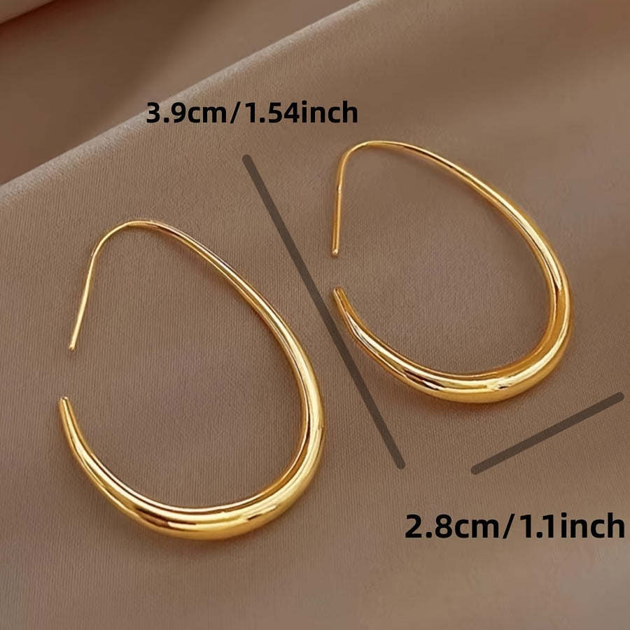 Fashionable European And American Geometric Plain Water Drop Ear Circles New Unique Niche High-End Lightweight Oval