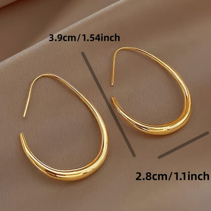 Fashionable European And American Geometric Plain Water Drop Ear Circles New Unique Niche High-End Lightweight Oval