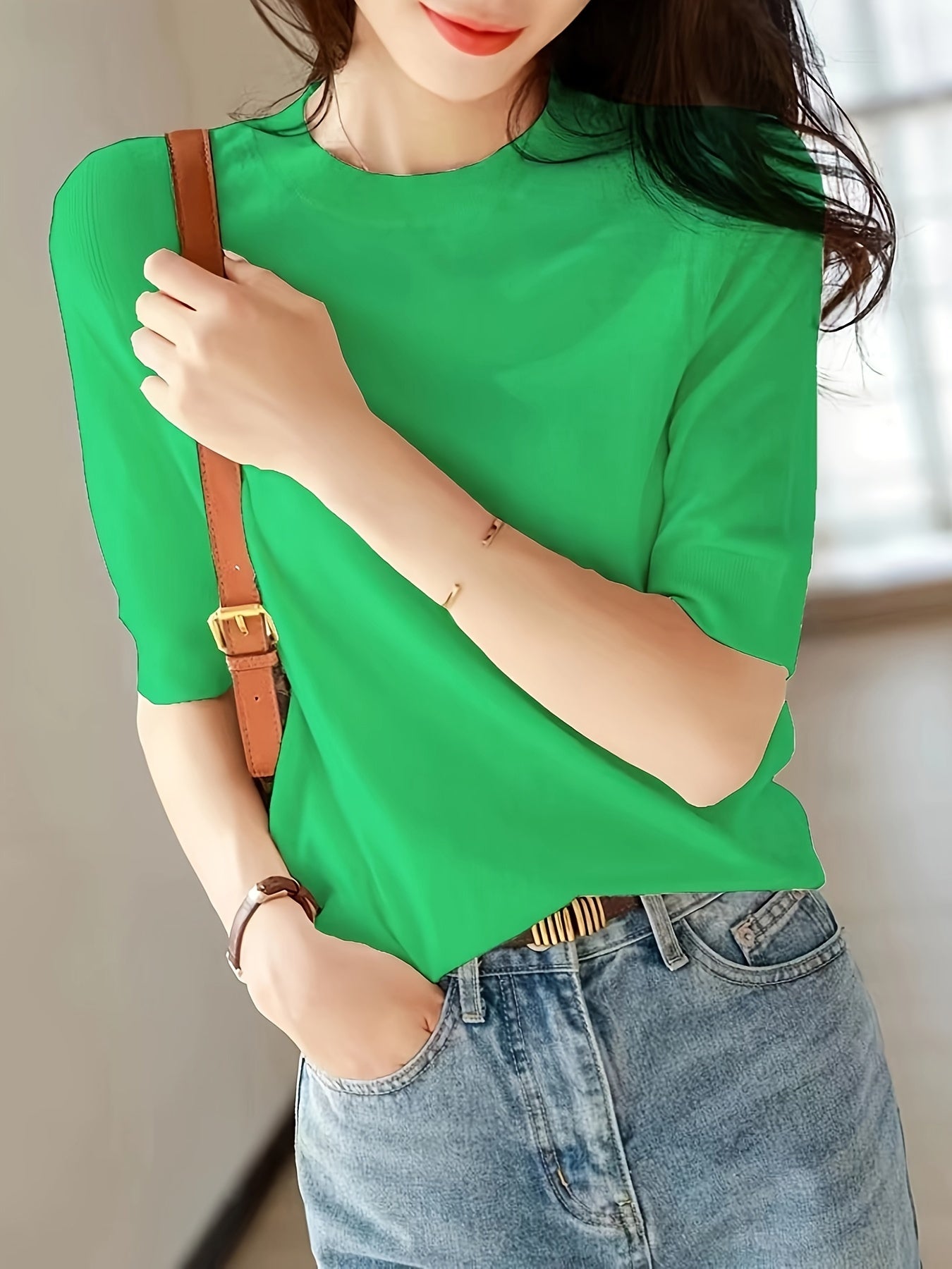 Pullover Short Sleeve Ice Fiber Fabric Soft Comfortable Versatile Simple