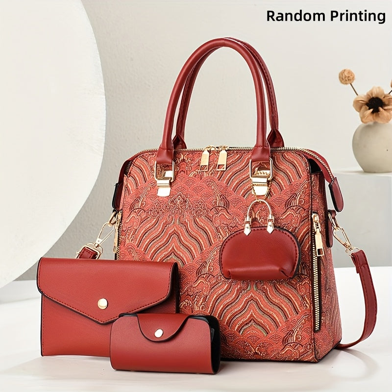 3pcs Fashion Vintage Embroidered Women's Bag Set, Valentine's Day Gift, Fresh and Elegant Handbags