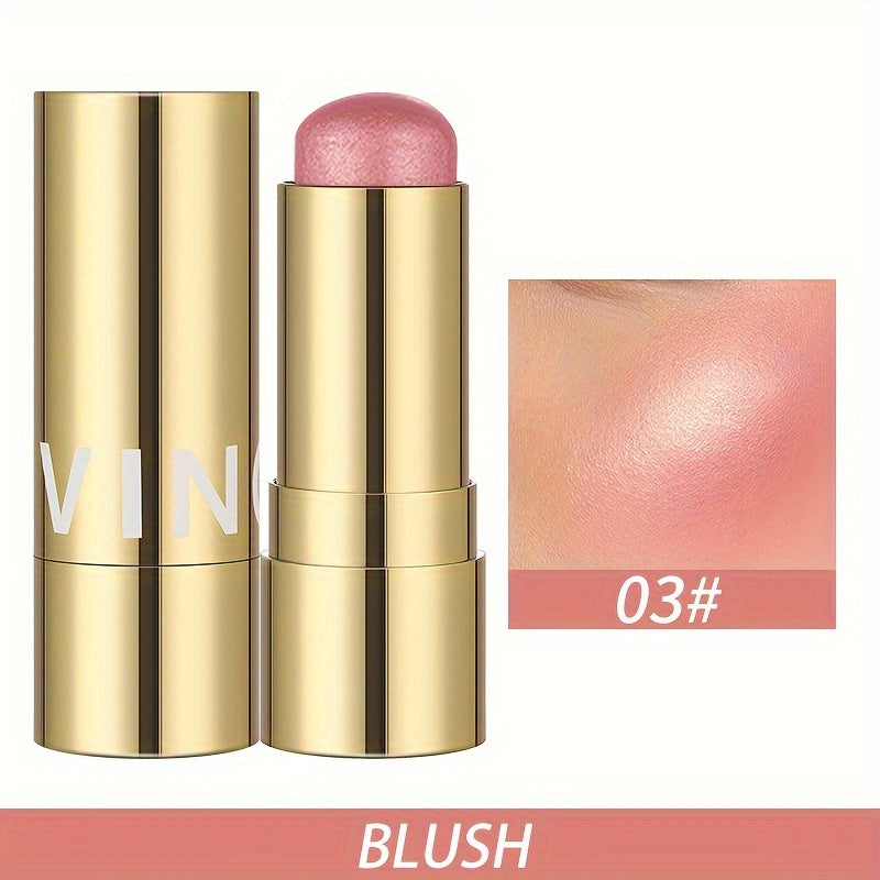 Multifunctional Highlighter Blush Stick - Brightening & Contouring Makeup Stick with Plant-Based Squalane, 3 Shades (Pink, Beige, Brown) for Cheeks, Lips, Eyes - Long-Lasting Shine, Easy Application, No Smudge, No Transfer, Beauty Enhancement, Sleek Metal