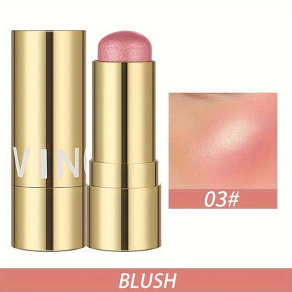 Multifunctional Highlighter Blush Stick - Brightening & Contouring Makeup Stick with Plant-Based Squalane, 3 Shades (Pink, Beige, Brown) for Cheeks, Lips, Eyes - Long-Lasting Shine, Easy Application, No Smudge, No Transfer, Beauty Enhancement, Sleek Metal