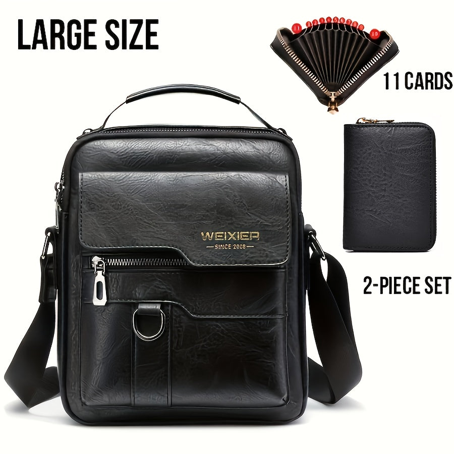 WEIXIER Men'S Vintage Faux Leather Cross Body Bag | Vertical Hand Business Casual Satchel, Adjustable Shoulder Strap, Faux Leather, Ideal for Going Out