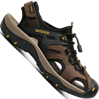 Men'S Leather Sandals - Closed Toe Fisherman Shoes with Arch Support, Cushioned Insole & Non-Slip Rubber Sole - All-Season Casual & Outdoor Hiking Shoes - Black/Brown/Gray, For Everyday & Formal Events - Easy-clean Design, Hiking Footwear