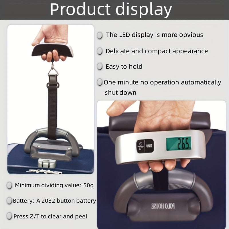 Kolzp 110 Lbs/50 Kg Precision Digital Handheld Luggage Scale - a Compact Portable Travel Scale Featuring a Backlit LCD Display, Easy-To-Read Weight, Automatic Zeroing, Tare Function, And Battery-Powered Design