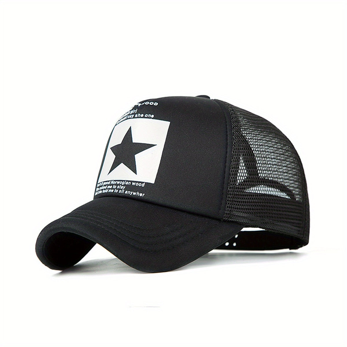 Men'S Black Mesh Baseball Cap with Star Logo - Breathable Six-Panel Design, Adjustable Fit, Casual Sporty Style for Outdoor Activities, Baseball Cap, Summer Headwear, Stylish Headgear, Durable Headwear, Mesh Fabric Cap, Streetwear Lovers, Lightweight Head