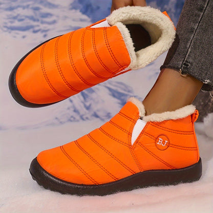 Women's Slip-On Winter Ankle Boots - Cozy Artificial Fur-Lined Interior, Non-Slip Sole, Navy Blue with Logo "B.J." - Warm Booties in Multiple Colors, Women Shoes