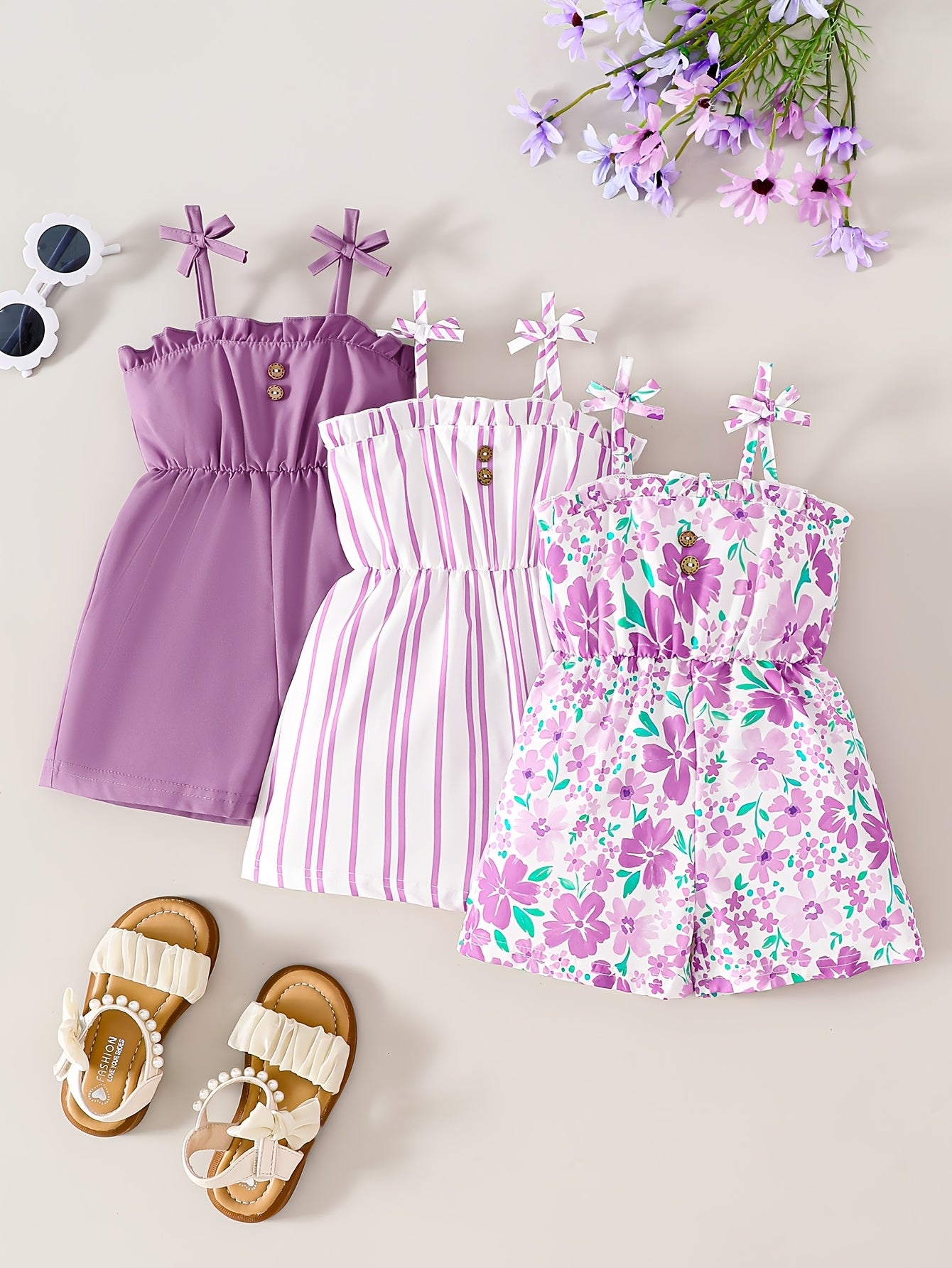 Summer 0-3Y baby girl three-piece set onesie, countryside romantic style, sleeveless, casual and fashionable, suitable for outdoor travel and daily wear, Perfect for Outdoor