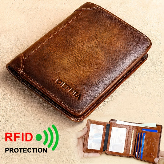 [Vintage RFID Leather Wallet] Vintage Trifold RFID Leather Women Wallets | Short Multifunctional ID Credit Card Holder, Business Casual Money Bag Coin Purse, Christmas Day Gifts, Genuine Leather, Lining, CIEPHIA Brand