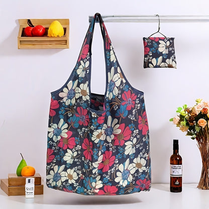 1pc Vibrant Dog Print Tote Bag - Reusable, Foldable, Durable Polyester Shoulder Bag with Buckle Closure, Ideal for Shopping, Travel, and Kitchen Storage, Travel Accessory|Playful Accessory|Durable Handle Bag
