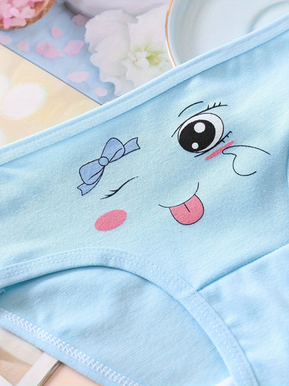 [4pcs Girls' Underwear] 4pcs Girls' Soft & Comfortable Triangle Underwear - Assorted Cute Animal & Floral Patterns, Breathable Stretch Fabric, Regular Fit for Casual Attire, Cute Underwear, Playful Design, Medium Elasticity