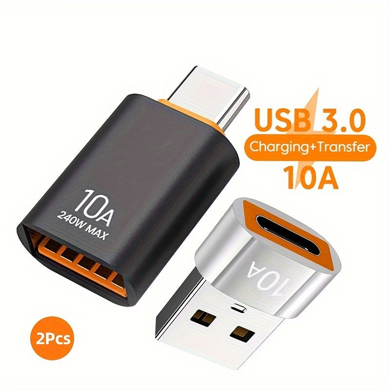 Set Of 2pcs 10A OTG USB 3.0 To Type C Adapters, Including 1*Type C Female To A Male Charging Converter And 1*USB C Male To USB 3.0 Female OTG Adapter, Suitable For Xiaomi, Laptops, Apple Watch, Electronic Devices, AirPods, And Car Use