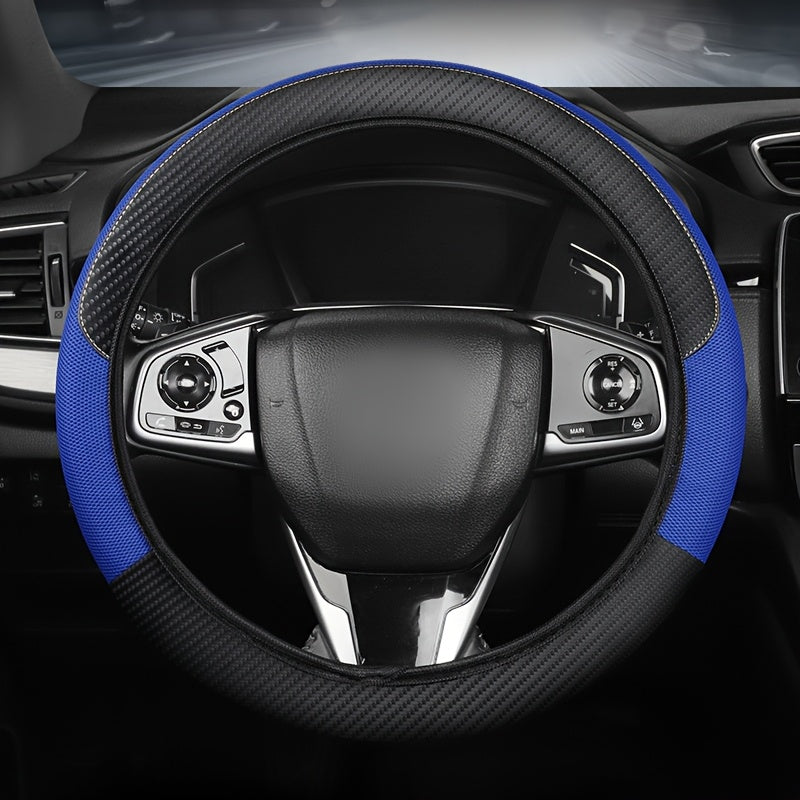 A Steering Wheel Cover Made of Mesh And Carbon Fiber Faux Leather, Suitable for Most Car Models, Without an Inner Ring, And Usable in All Seasons