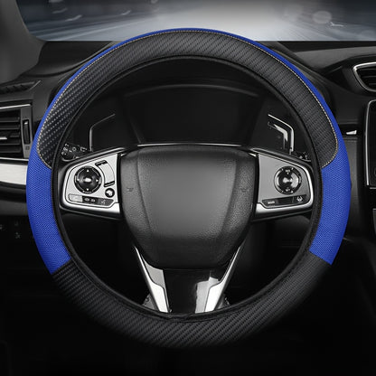A Steering Wheel Cover Made of Mesh And Carbon Fiber Faux Leather, Suitable for Most Car Models, Without an Inner Ring, And Usable in All Seasons