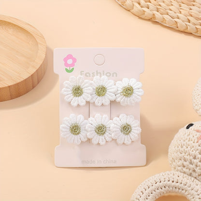 [Adorable Daisy Clips] 2pcs Adorable Darbiny Daisy Hair Clips | Fresh & Cute Fabric Handmade Bangs Accessories with Bow, Perfect for School, Polyester & Iron, Hair Accessories for Girls