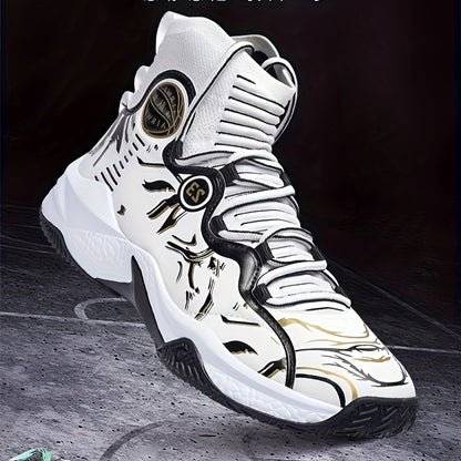 Men's High-Top Sneakers/ Basketball Shoes with Anti-Slip Rubber Sole, & Breathable Mesh Upper - White/Black/Gray/Golden/Orange Colorway, All-Season Sneakers for Running, Gym, Casual Wear - Lace-Up Mid-Top Design, All-Terrain Traction, Sneaker Boot Hybrid