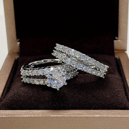 [Bridal Rings] 2pcs/set Synthetic Zirconia Bridal Wedding Rings | 6 Prong Setting Rings for Women Engagement Proposal Jewelry Gift (no box)