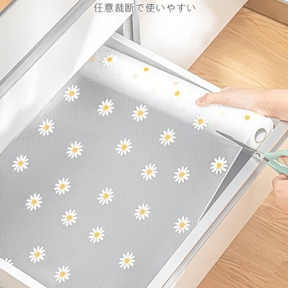 1 Roll of Daisy Design Waterproof Cabinet Liner - Easy to Clean Plastic Mat, Waterproof, Oil-Proof, And Non-Slip Durable Shelf Liner | Can Be Cut to Fit, Suitable for Kitchen, Refrigerator, Table, And Drawer Organization - Length 100 Cm / 39.37 Inches, Wi